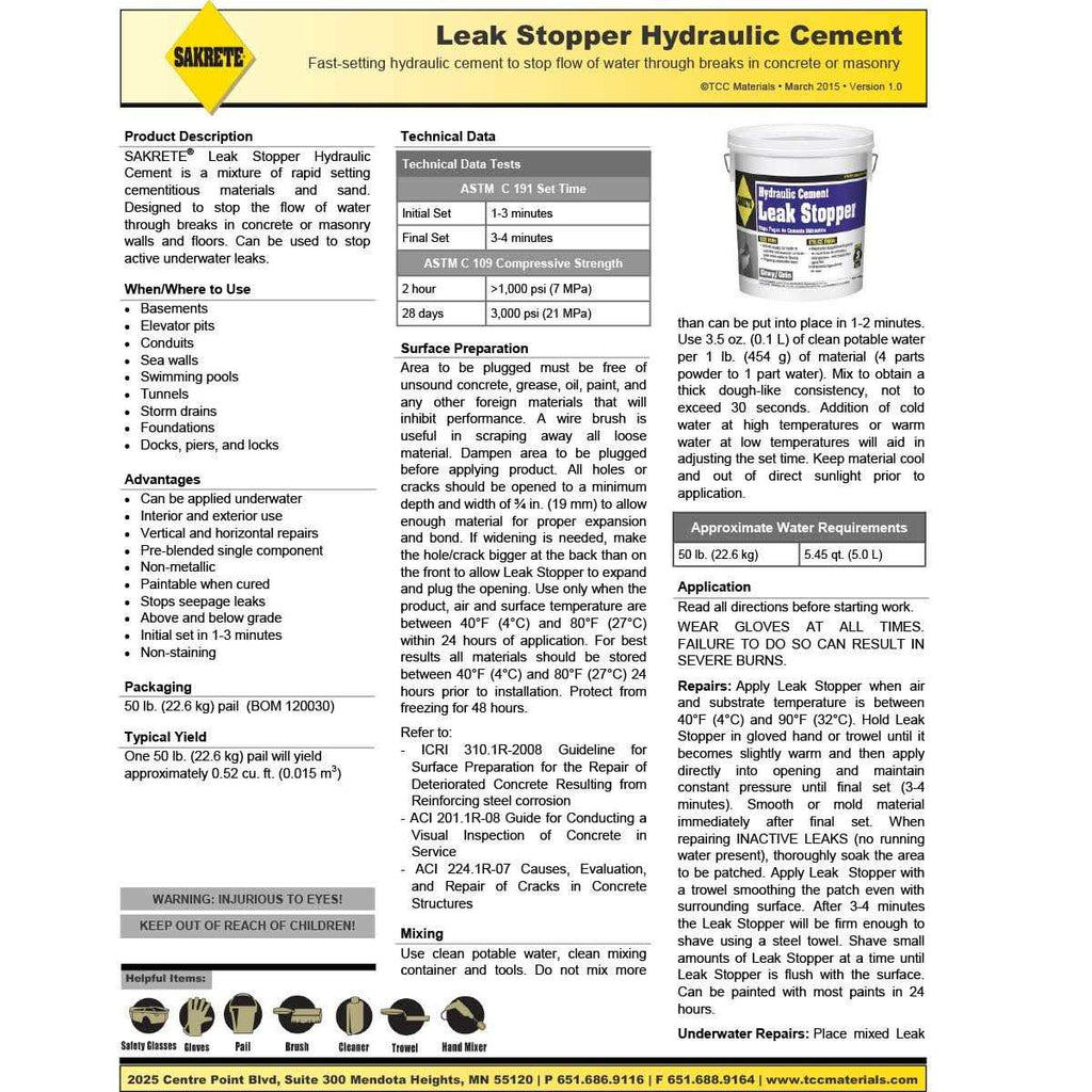 Gray Hydraulic Cement 50 lb Pail K601413