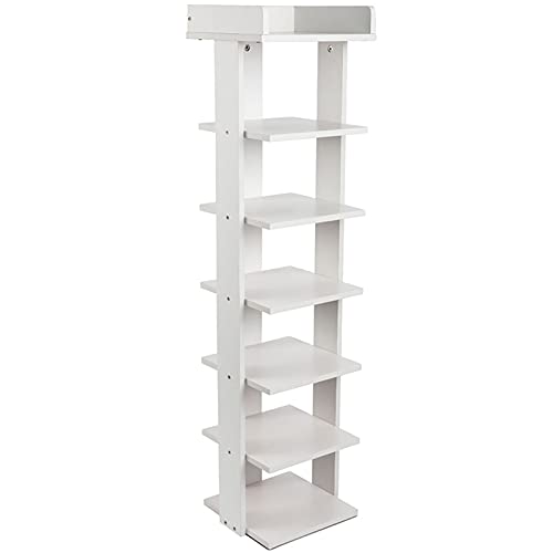 White 7-Tier Narrow Wooden Shoe Rack D11734