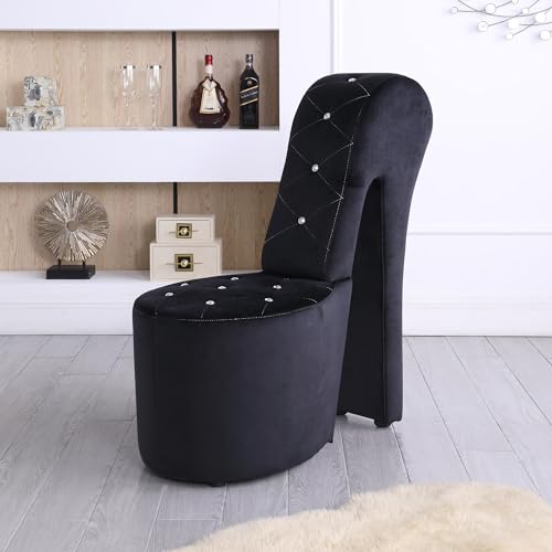 Black Velvet Shoe Chair with Crystal Studs B1180