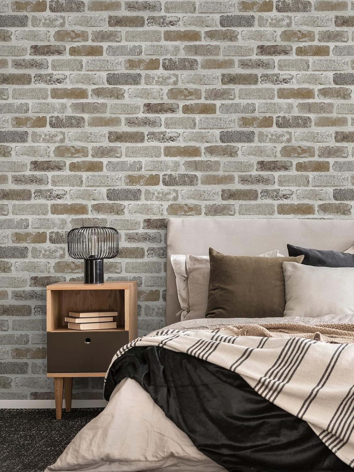 Washed Faux Brick Peel and Stick Wallpaper O717