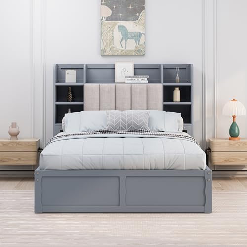 White Queen Size Murphy Bed with Shelves and Drawers X249