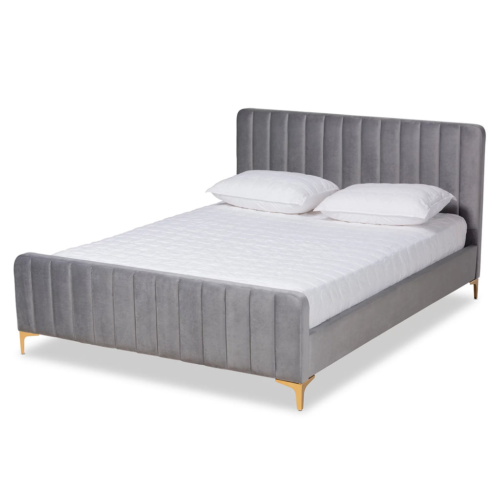 Light Grey Velvet Queen Size Platform Bed M4822