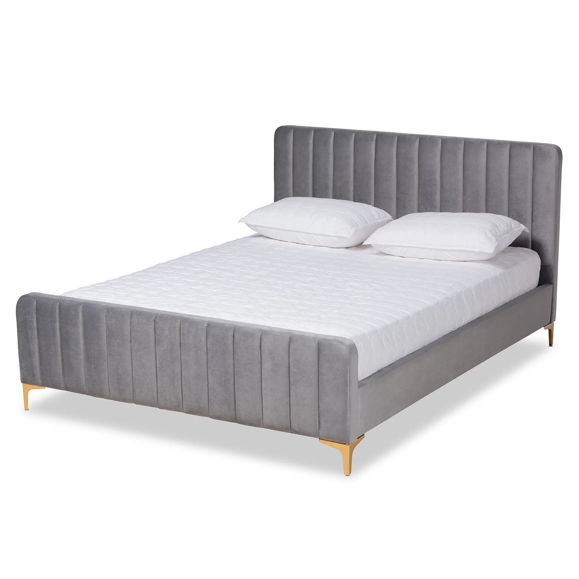 Light Grey Velvet Queen Size Platform Bed M4822
