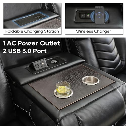 Grey Leather 3 Seater Recliner Sofa Set with Wireless Charger and LED Lights J304479