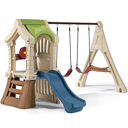 Outdoor Swing Set with Slide and Playhouse J5339