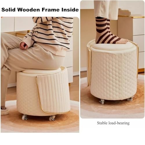 Light Gray Round Storage Ottoman with Wheels B45062
