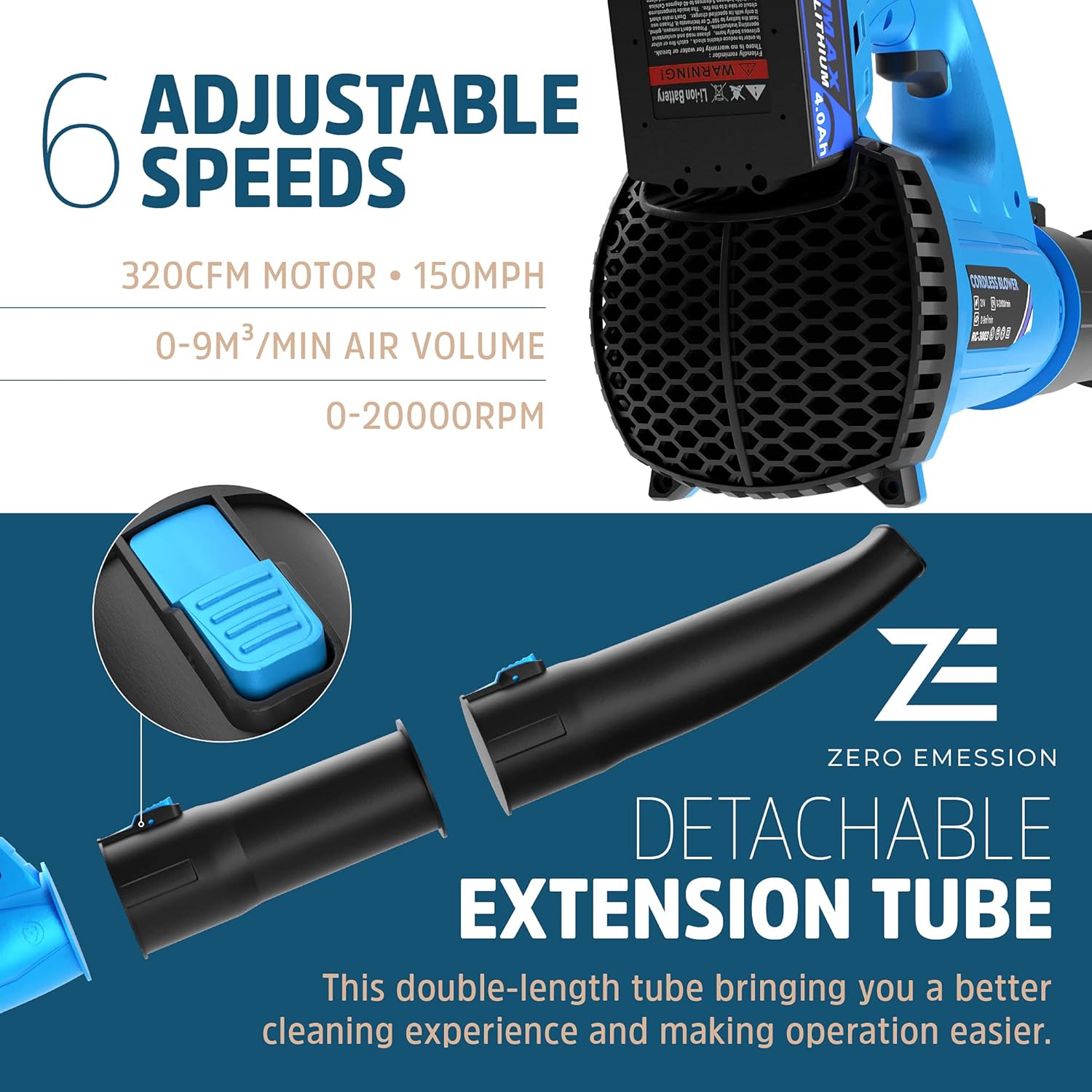 320 CFM 150 MPH Cordless Leaf Blower with 21V 4.0Ah Battery and Charger M9900