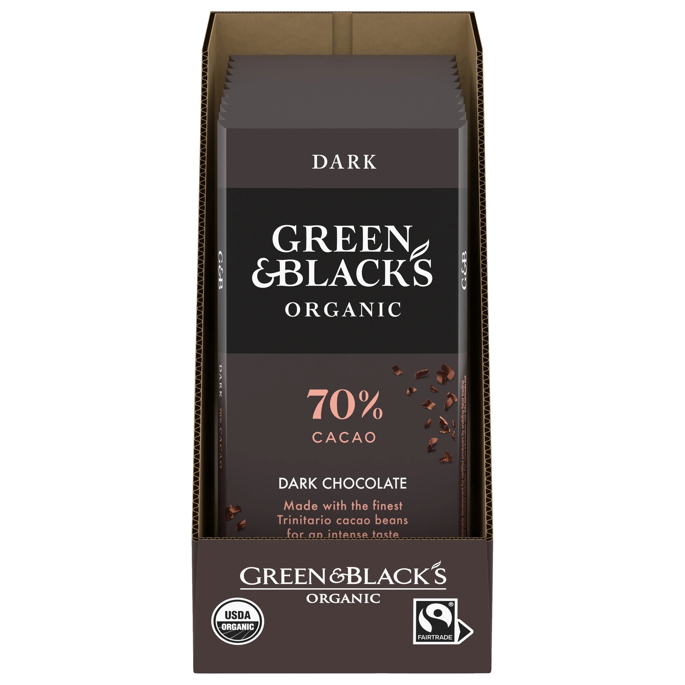 Organic Dark Chocolate Bar, 70% Cacao, 10 - 3.17 oz Bars V49277