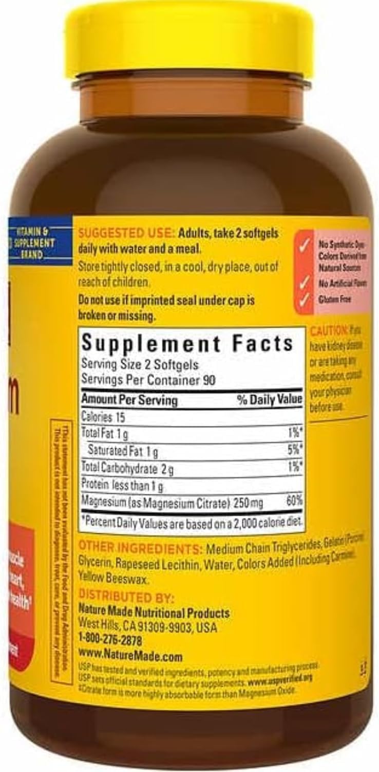 Magnesium Citrate 250 mg Dietary Supplement 180 Softgels I1036