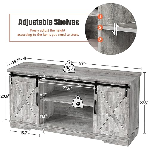 Gray Barn Door TV Stand with Storage and Shelves W179410