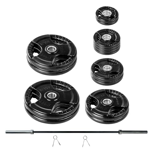 Rubber Coated Olympic Weight Set with Bar and Spring Clips B581061