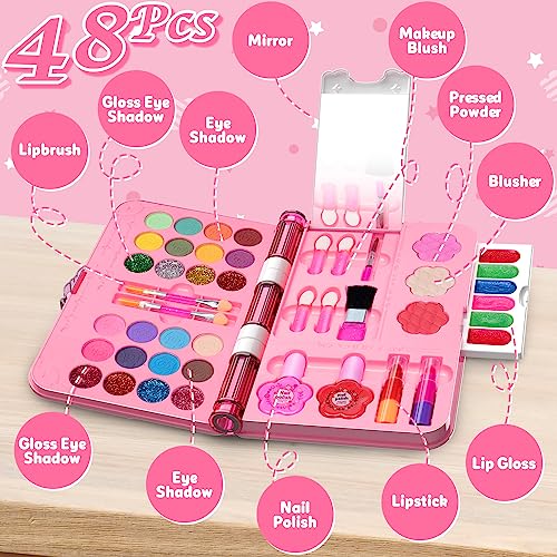 48Pcs Washable Play Make Up Toys Set with Mirror (Blue) S59723