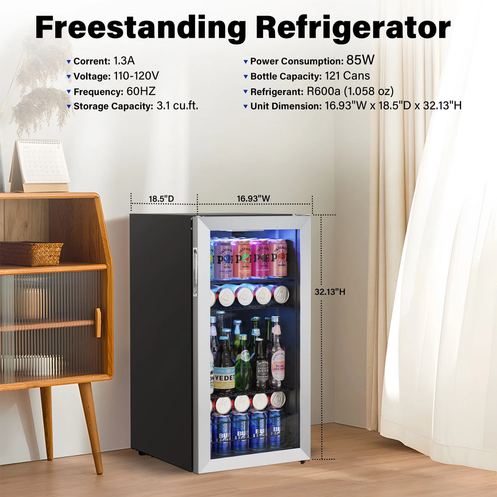 Freestanding Compact Mini Drink Fridge with Glass Door L58910