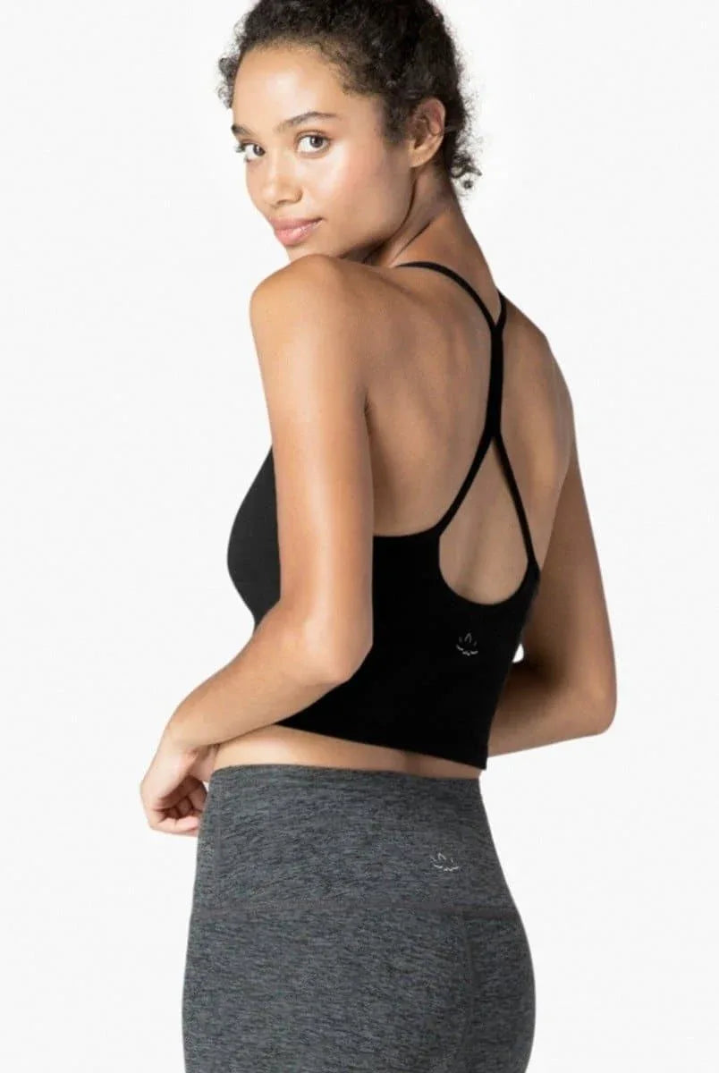 Slim Cropped Racerback Tank Top - Darkest Night