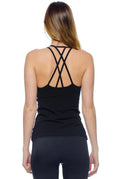 Sleek High-Cut Neckline Double Cross Back Tank - Black