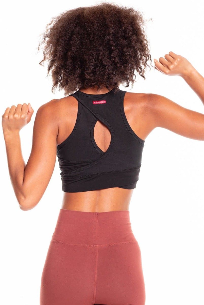 Wrap Back Bra Top with Supportive Crop Fit for Yoga - Black