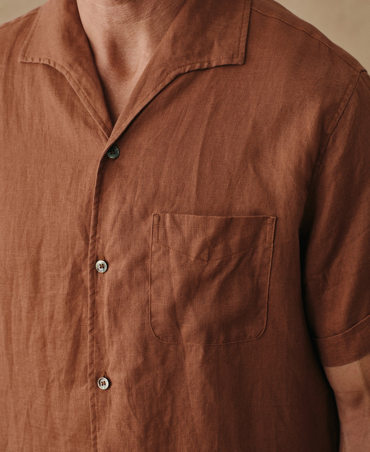 1950s Italian Collar Linen Short Sleeve Shirt